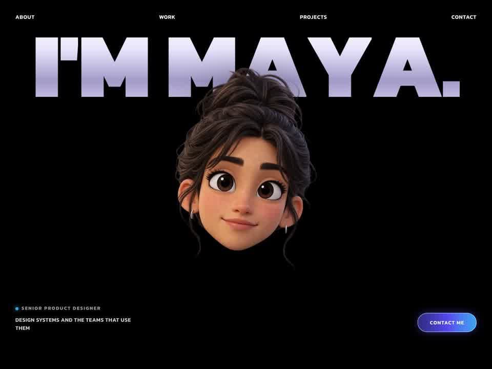 Maya's website in the Cast template